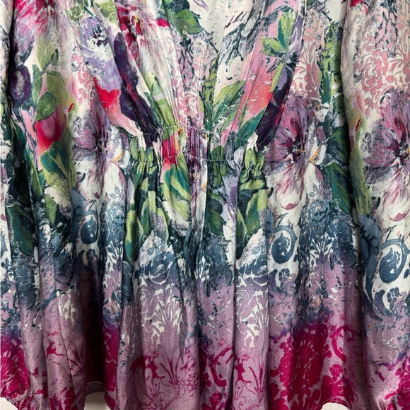Sundance Samantha Sugarplum Garden Floral Blouse Silk V Neck Pintuck Watercolor - Picture 8 of 11
